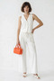 Women's V-Neck Buttoned Vest Wide Leg White Suit - 2