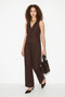 Women's V-Neck Buttoned Vest Wide Leg Bitter Coffee Suit - 3