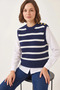 Women's Shirt Collar Sleeve Detailed Knitwear Sweater Navy Blue White - 4