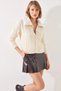 Women's Hair Braided Collar Fur Knitwear Cream Cardigan - 6