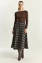 Women's Plaid Patterned A-Line Long Beige Navy Blue Skirt with Pocket Detail - 7