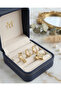 Brass Zircon Stone Heart Model Gold Color 3-Piece Earring Set - 3