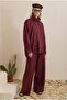 High Collar Linen Suit Burgundy - 2