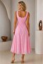 Women's Square Collar Viscon Lined Brode Midi Woven Dress 26109 - 6