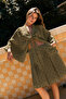 Khaki Front-Tie Polka Dot Kimono Set - 51432 - 2