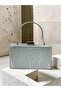 Silver Gray Lame Metal Handle Striped Laser Patterned Women's Evening Dress Bag Wedding Engagement Graduation - 2