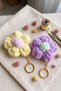 Set of 2 Hand Knitted Fluffy Flower Bag Ornaments and Keychains - Macrame Charm - 2
