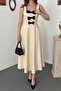 Beige Bow Detailed Embellished Dress - 2