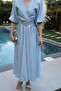 Blue balloon sleeve detailed belted crossover dress - 2