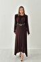 Brown Leather Belt Detail Sparkly Dress