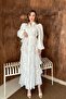 White Layered Dress with Flounces - 2