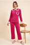 Women's Italian Bamboo Baby Collar Ruffled Chest Pocket Detailed Front Buttoned Pajama Set - 3