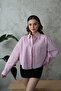 Pink Stripe Garnished Oversized Shirt - 3