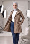 Women's Degaje Collar Half-Length Hijab Lined Belted Water-Repellent Fabric Trench Coat Mink - 4