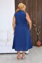 Plus Size Linen Fabric Dress with Side Lace Detail - 8