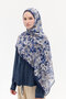 Crispy Floral Pattern Soft Cotton Shawl - Navy Blue - 3