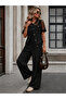 Modern and Cool-Women's Mesh Detailed Buttoned Palazzo Trousers Modal Jacket Double Set - 4