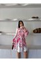 Women's White-Fuchsia Chokella Fabric Mandarin Collar Belted Midi Dress Jen26105-1 - 3