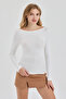 Women's Ecru Boat Neck Slim Fit Finger-Looped Ultra Soft Flexible Lycra Cotton Basic Body&Blouse - 3