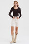 Women's Brown V-Neck Slim Fit Finger-Loop Ultra Soft Flexible Lycra Cotton Basic Body&Blouse - 2