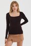 Women's Brown Square Neck Slim Fit Finger-Loop Ultra Soft Flexible Lycra Cotton Basic Body&Blouse - 3
