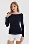 Women's Navy Blue Boat Neck Slim Fit Finger-Looped Ultra Soft Flexible Lycra Cotton Basic Body&Blouse - 8