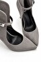 Caren Women's Suede Gray Pointed Toe Thin Heeled Belt Detailed Windowed Stylish Boots & Stiletto 9 cm Heel - 7
