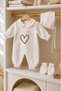 3 Piece 100% Cotton Muslin Ecru Heart Printed Hospital Discharge Set with Snap Fasteners on the Back 0-3 Months - 4