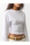 Diving Fabric Waist-Fitted Crew Neck Blouse - 4