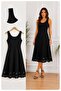 Women's Sleeveless Skirt Tip Laser Cut Floral Pattern Midi Length Janjan Crepe Dress - 6