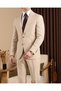 Slim Fit Men's Pointed Collar Bag Pocket Striped Linen Jacket Pants Suit Beige T20101-09 - 3