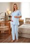 New Season Blue Double-Breasted Easy Breastfeeding Design Short Sleeve 100% Cotton Maternity Pajama Set - 5