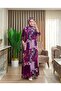 Authentic Pattern Long-Sleeved Buttoned Plus Size Viscose Dress - 5