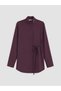 Burgundy Women's Shirt Tunic with Hakim Collar and Tie Detail - 5