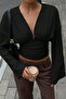 V-Neck Wide Sleeve Gathered Blouse