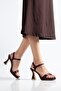 Brown Satin Single Strap Platform Heeled Shoes - 3