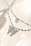 Silver Color Stone Butterfly Figured Double Chain Women's Necklace - 3