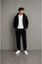 Unisex Design Black Straight-Leg Baggy Sweatpants White Crew Neck Sweatshirt Black Zip-Up Cardigan 3-Piece Set - 3