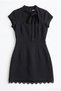 Lace-Trimmed Mini Dress with Tie Collar in Black - 2