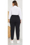 Women's Large Size Black Double Fabric Carrot Leg Trousers - 2