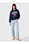 Xside Navy Blue Printed Oversize Women's Thick Sweatshirt - 2