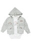 Unisex Ecru Water Green Squirrel Embroidered Cardigan 3-Piece Set - 3