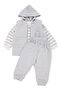 Baby Boy Ecru Gray Striped Bear Printed Vest 3-Piece Set - 2