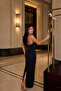 Black Backless Halter Neck Slit Crepe Fabric Long Dress - 3