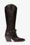 Bitter Brown Matte Leather Chain Buckle Trok Detail Pointed Toe Western Cowboy Boots - 2