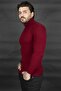 Men's Burgundy Turtleneck Striped Slim Fit Knitted Sweater2100015 - 4