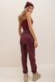 Women's Burgundy Double Pocket Waist and Wrist Elastic Casual Faux Leather Trousers ALC-X7329 - 5