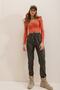 Khaki Double Pockets, Elastic Waist and Ankles, Lined Inside, Casual Faux Leather Trousers Alc-X7329 - 6
