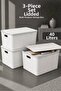 3-Piece Decorative Storage Box - Bathroom Kitchen Organizer with Lid, In-Cabinet Organizer 40Lt White