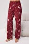 Bordo %100 Pamuklu Kurdele ve Yıldız Baskılı Örme Pijama Takımı THMAW26PT00116 - 3